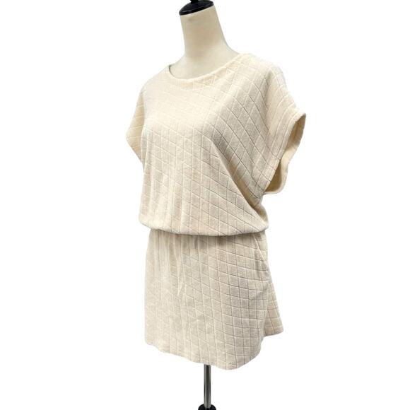 Monrow NWT Cream Diamond Argyle 100% Cotton Terry Cloth Mini Dress Coverup - Picture 3 of 14
